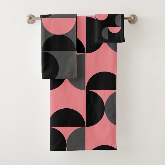 Mid-Century Modern Roze zwart en grijs Bad Handdoek (Insitu)