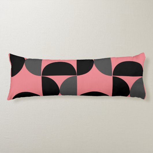 Mid-Century Modern Roze zwart en grijs Lichaamskussen (Voorkant)