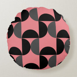 Mid-Century Modern Roze zwart en grijs Rond Kussen