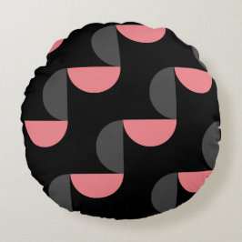Mid-Century Modern Roze zwart en grijs Rond Kussen