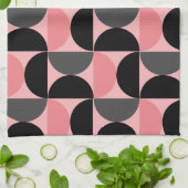 Mid-Century Modern Roze zwart en grijs Theedoek (Gevouwen)