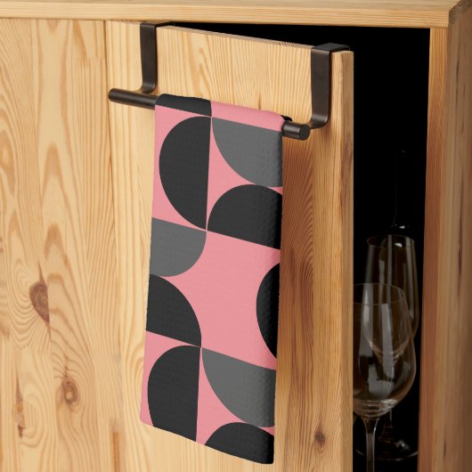 Mid-Century Modern Roze zwart en grijs Theedoek (Derde Gevouwen)