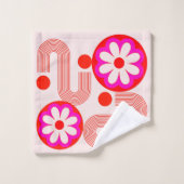 Mid Century Modern Roze Zwart Rood Bloemen Naam Bad Handdoek (Wasdoekje)