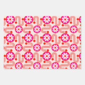Mid Century Modern Roze Zwart Rood Bloempatroon Inpakpapier Vel (Voorkant 3)
