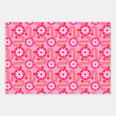 Mid Century Modern Roze Zwart Rood Bloempatroon Inpakpapier Vel (Voorkant 2)