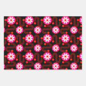 Mid Century Modern Roze Zwart Rood Bloempatroon Inpakpapier Vel (Voorkant)