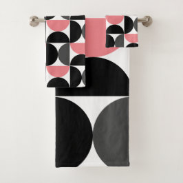 Mid-Century Modern Roze Zwart-wit Bad Handdoek