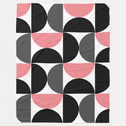 Mid-Century Modern Roze Zwart-wit Fleece Deken (Voorkant)