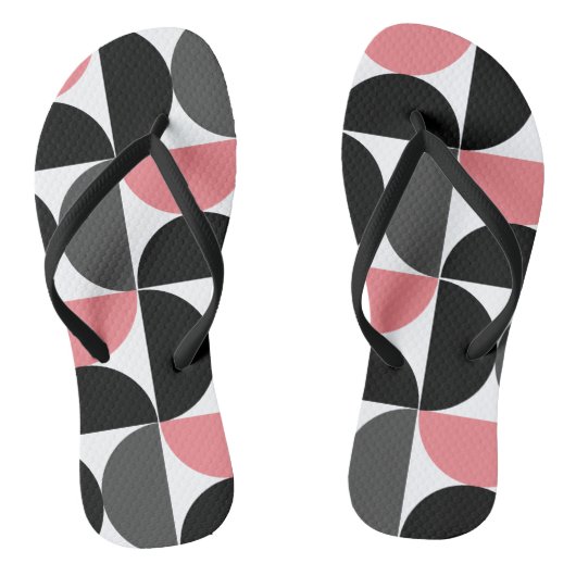 Mid-Century Modern Roze Zwart-wit Teenslippers (Voetbed)
