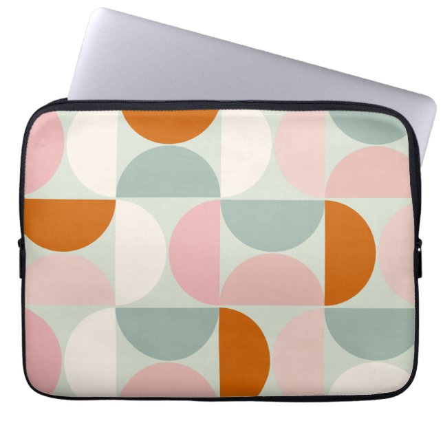 Mid Century Modern Sage Green Blush Oranje Patroon Laptop Sleeve (Voorkant)