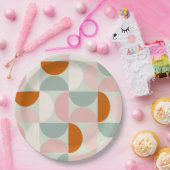 Mid Century Modern Sage Green Blush Oranje Patroon Papieren Bordje (Feest)