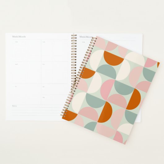 Mid Century Modern Sage Green Blush Oranje Patroon Planner (Display)