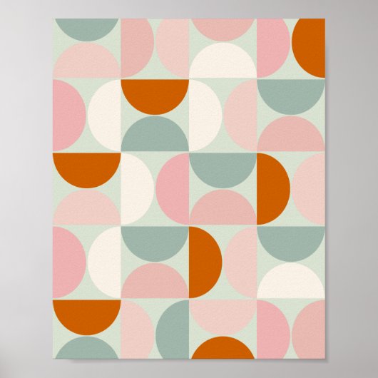Mid Century Modern Sage Green Blush Oranje Patroon Poster (Voorkant)