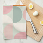 Mid Century Modern Sage Green Blush Oranje Patroon Theedoek<br><div class="desc">Retro mid-eeuwse moderne patronen - abstracte geometrische vormen - minimalistische patroonsage groen,  wazig roze,  Oranje en roomwit.</div>