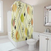 Mid Century Modern Scattered Diamonds Chartreuse Douchegordijn (In situ)