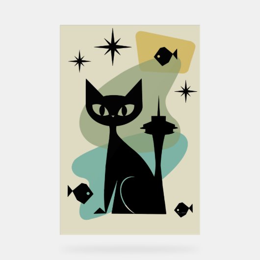 Mid Century Modern Seattle Cat Acryl Bord (Voorkant)