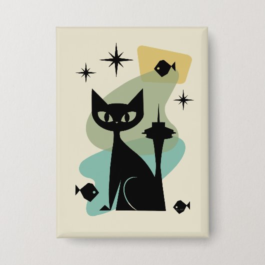 Mid Century Modern Seattle Cat Button (Voorkant)