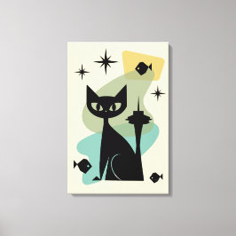 Mid Century Modern Seattle Cat Canvas Afdruk