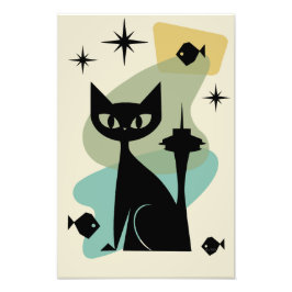 Mid Century Modern Seattle Cat Foto Afdruk