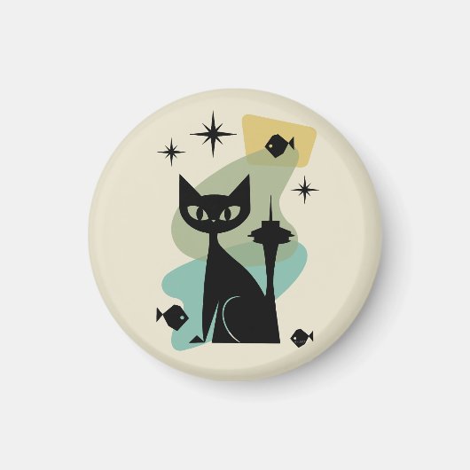 Mid Century Modern Seattle Cat Magneet (Voorkant)