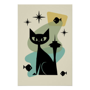 Mid Century Modern Seattle Cat Perfect Poster
