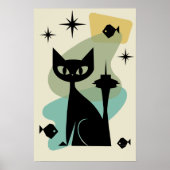 Mid Century Modern Seattle Cat Poster (Voorkant)