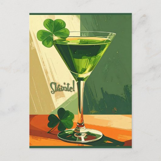 Mid Century Modern Shamrock Martini Sláinte! Briefkaart (Voorkant)