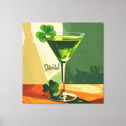 Mid Century Modern Shamrock Martini Sláinte! Canvas Afdruk (Voorkant)