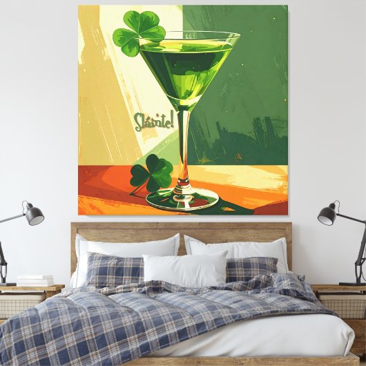 Mid Century Modern Shamrock Martini Sláinte! Canvas Afdruk (Insitu (Slaapkamer))