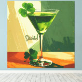 Mid Century Modern Shamrock Martini Sláinte!  Canvas Afdruk (Insitu (Houten vloer))