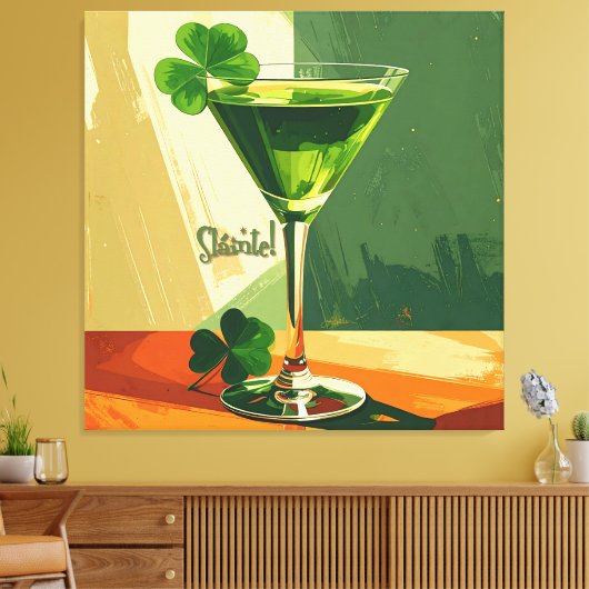Mid Century Modern Shamrock Martini Sláinte!  Canvas Afdruk (Insitu (Woonkamer))