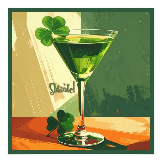Mid Century Modern Shamrock Martini Sláinte! Foto Afdruk (Voorkant)