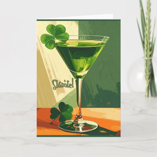 Mid Century Modern Shamrock Martini Sláinte!  Kaart (Voorkant)
