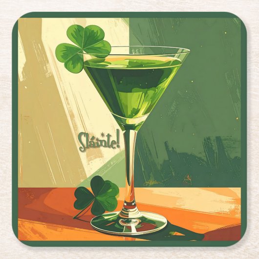 Mid Century Modern Shamrock Martini Sláinte! Kartonnen Onderzetters (Voorkant)