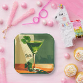 Mid Century Modern Shamrock Martini Sláinte! Papieren Bordje (Feest)