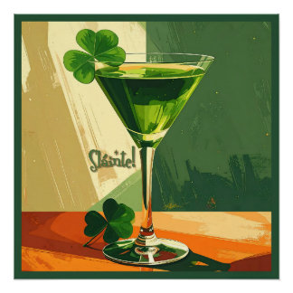Mid Century Modern Shamrock Martini Sláinte!  Perfect Poster