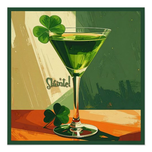 Mid Century Modern Shamrock Martini Sláinte! Perfect Poster (Voorkant)