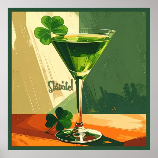 Mid Century Modern Shamrock Martini Sláinte!  Poster (Voorkant)