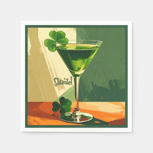 Mid Century Modern Shamrock Martini Sláinte!  Servet (Voorkant)