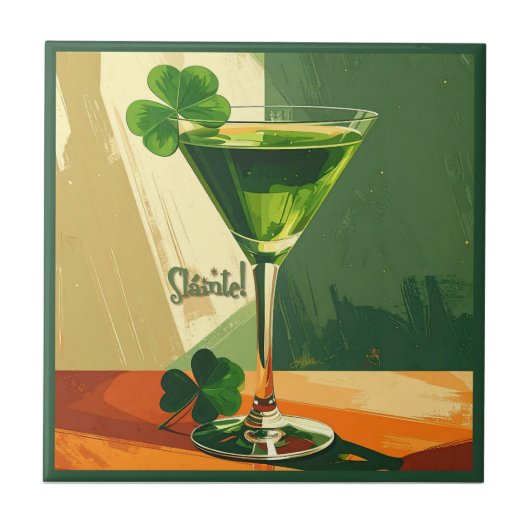 Mid Century Modern Shamrock Martini Sláinte!  Tegeltje (Voorkant)