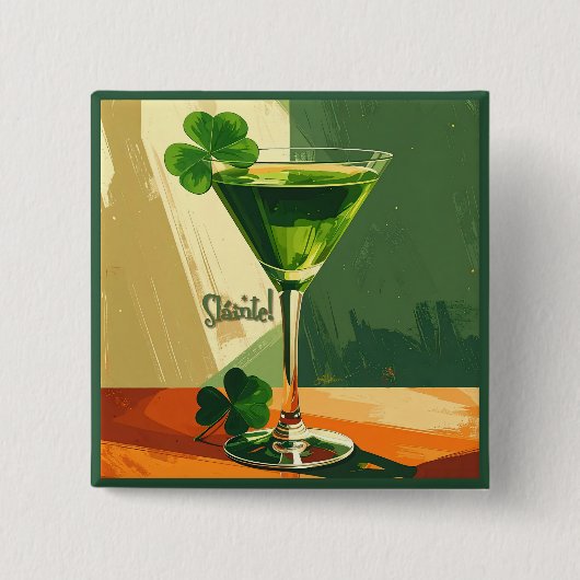 Mid Century Modern Shamrock Martini Sláinte! Vierkante Button 5,1 Cm (Voorkant)