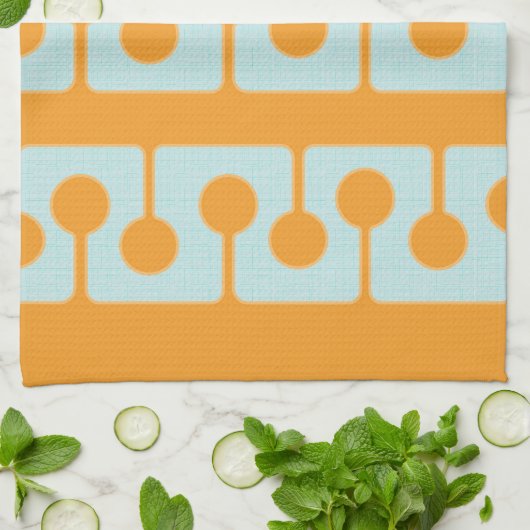 Mid Century Modern Shapes in Sync Sinaasappel, Aqu Theedoek (Gevouwen)