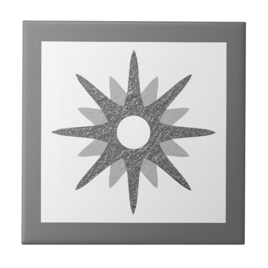 Mid-Century Modern Silver Starburst keramische teg Tegeltje (Voorkant)