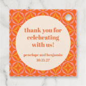 Mid Century Modern Sinaasappel aangepaste bruiloft Bedankjes Labels (Achterkant)