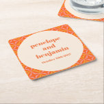 Mid Century Modern Sinaasappel aangepaste bruiloft Kartonnen Onderzetters<br><div class="desc">MidCentury Modern Oranje Retro Typografie Custom Wedding Square Paper Onderzetter</div>