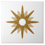 Mid-Century Modern Single Gold Starburst | Groot Tegeltje<br><div class="desc">Het moderne, geïnspireerde design uit de midden-eeuw, met één retro goudstoot op een witte achtergrond. Eenvoudig, schoon modern design. Creëer uw eigen douanetegel door een nieuw afbeelding te uploaden, of gebruik de "bericht"knoop om de ontwerper voor hulp te contacteren. Om uw eigen ontwerp te creëer: 1. Selecteer personaliseren deze sjabloon....</div>