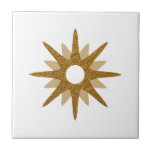 Mid-Century Modern Single Gold Starburst Tegeltje<br><div class="desc">Het moderne, geïnspireerde design uit de midden-eeuw, met één retro goudstoot op een witte achtergrond. Eenvoudig, schoon modern design. Creëer uw eigen douanetegel door een nieuw afbeelding te uploaden, of gebruik de "bericht"knoop om de ontwerper voor hulp te contacteren. Om uw eigen ontwerp te creëer: 1. Selecteer personaliseren deze sjabloon....</div>