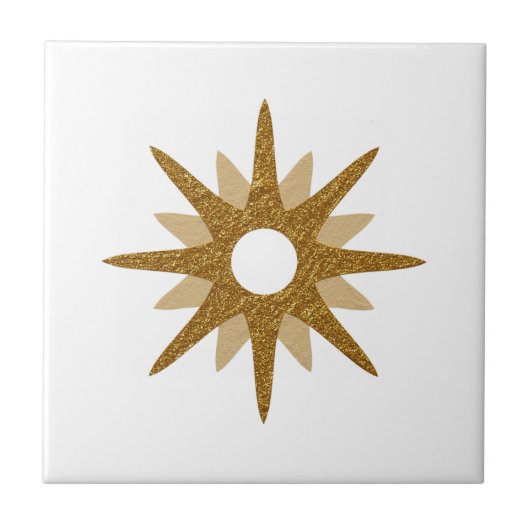 Mid-Century Modern Single Gold Starburst Tegeltje (Voorkant)