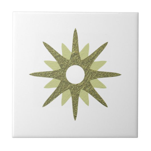 Mid-Century Modern Single Green Starburst Tegeltje (Voorkant)