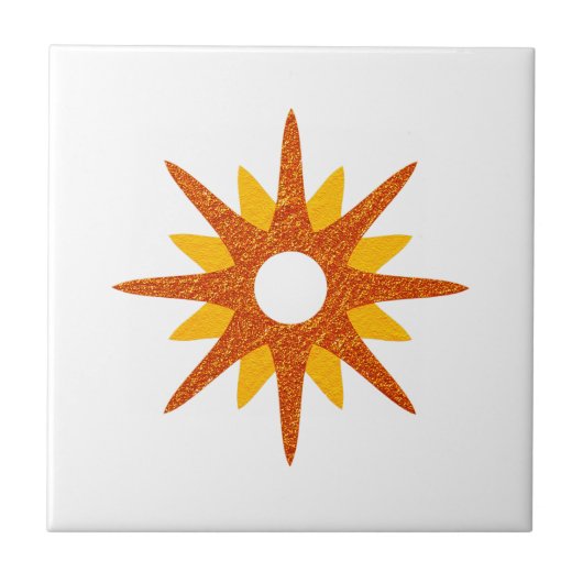 Mid-Century Modern Single Oranje Starburst Tegeltje (Voorkant)